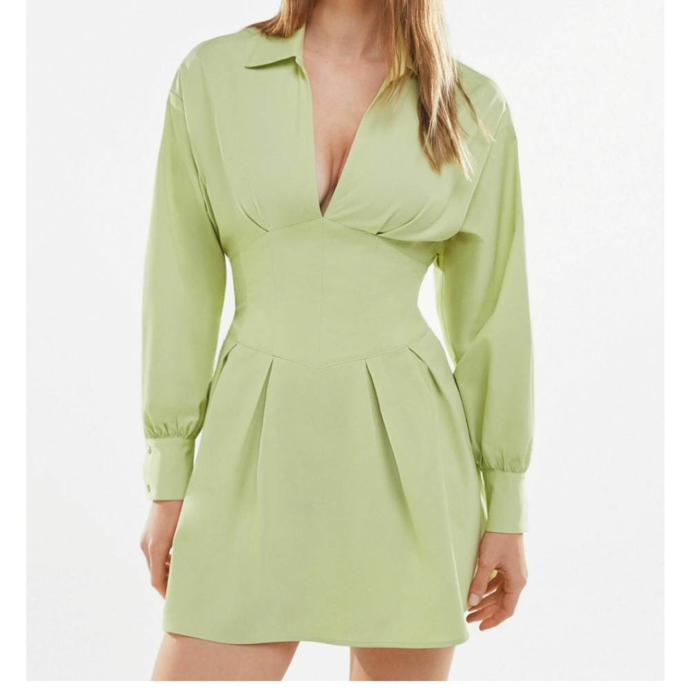 Bershka green corset shirt dress small large